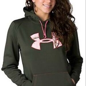 Under Armour Dark Olive Green Hoodie with Pink Logo